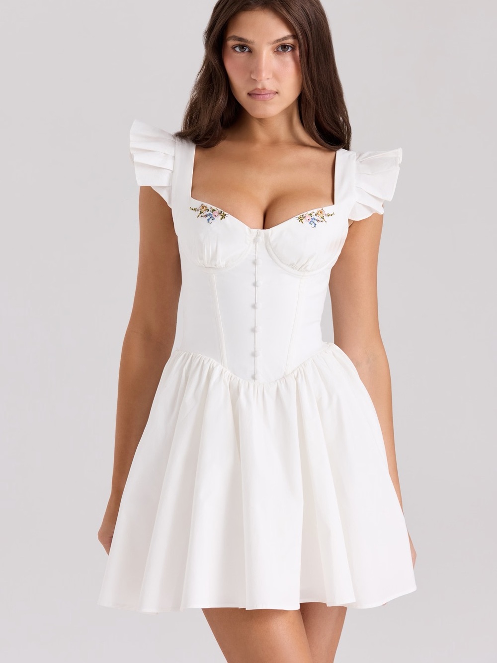 NWT House of CB Sisi White Cotton Embroidered Mini Dress - Regular cup/length